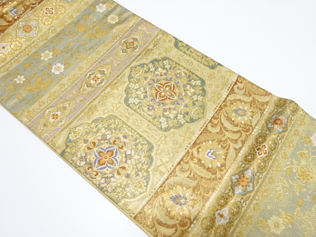 JAPANESE KIMONO / VINTAGE FUKURO OBI / GOLD FOIL / WOVEN FLORAL SARASA